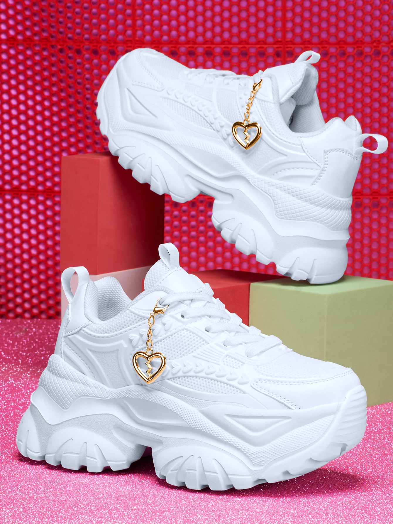 Damen-Sneaker mit 7 cm Erhöhung der Höhe, Outdoor-Mode, Freizeitschuhe mit 3D-DIY-Abnehmbarer Metallgold-Herz-Dekorationskette, Damen-Sneaker mit EVA-Dicksohle, hoher Plattform, blauen hohen Absätzen, leichter weicher Sohle, stoßdämpfend, rutschfeste Laufschuhe, runde Zehenpartie, einfache Schnürung, Edelsteinblau, große Größen für Studenten, Teenager, Campus, Alltag, Dating, Fitness, Arbeit, Büroschuhe, trendige vielseitige Keilabsatz-Sneaker für Damen. – Detail 24
