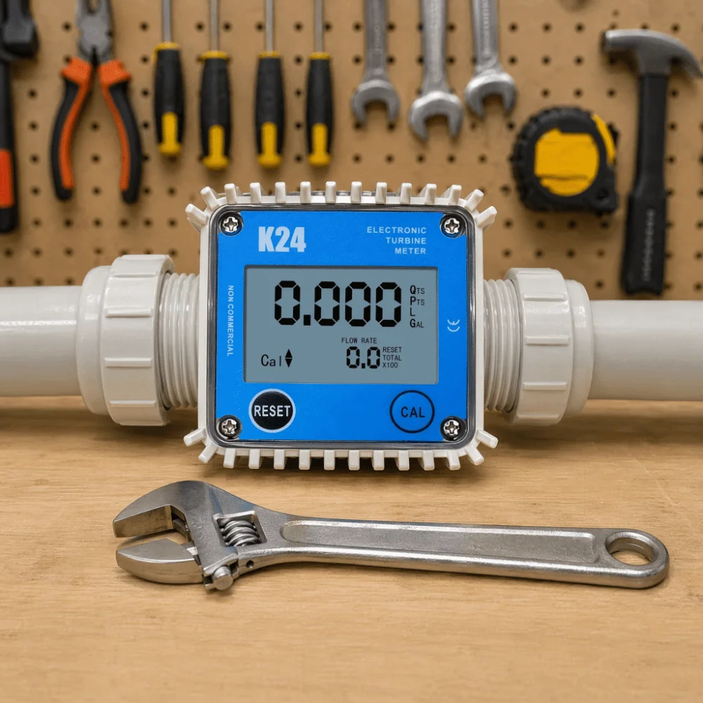 High Accuracy K24 Turbine Flow Meter Plastic External Thread Inline Type Liquid Flow Meter Digital Display LCD Display