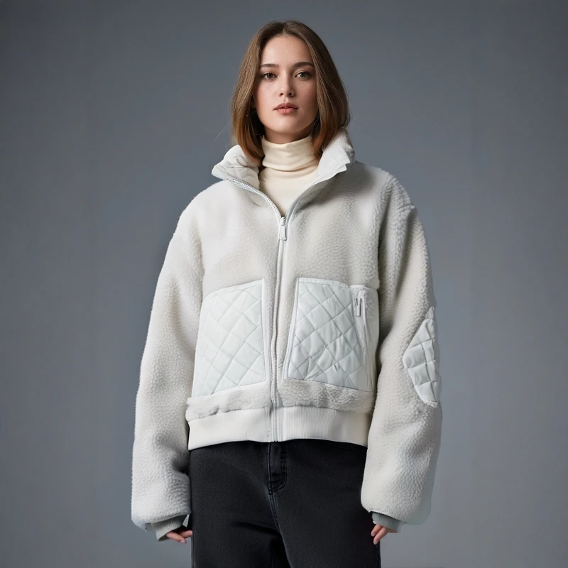 2025 جديد ملابس خارجية جاكيتات اليوغا السترة خروف أفخم معطف دافئ الوقوف طوق قميص سترة طويلة الأكمام سترة اقتصاص بلوزات #3