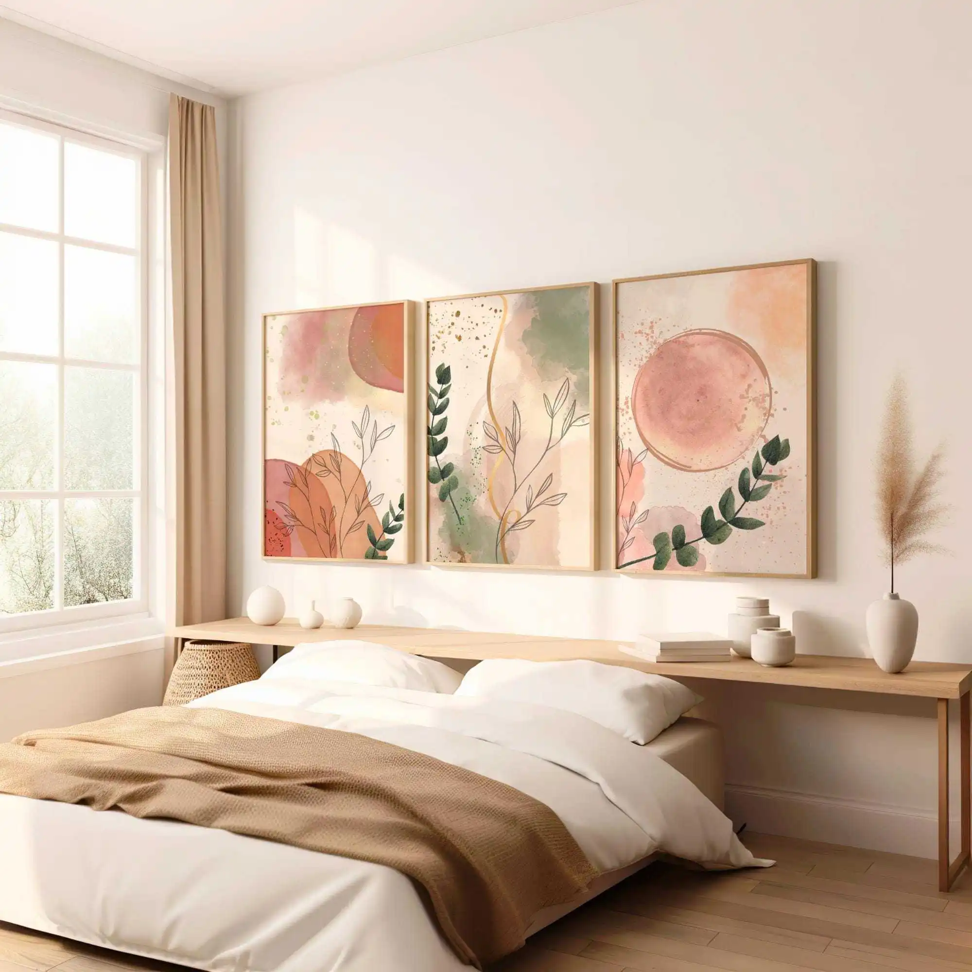 Набор из 3 предметов в стиле ботанического настенного искусства в стиле бохо из 3 шт., минималистичный богемный декор для спален, офисов и гостиной, нейтральный абстрактный P