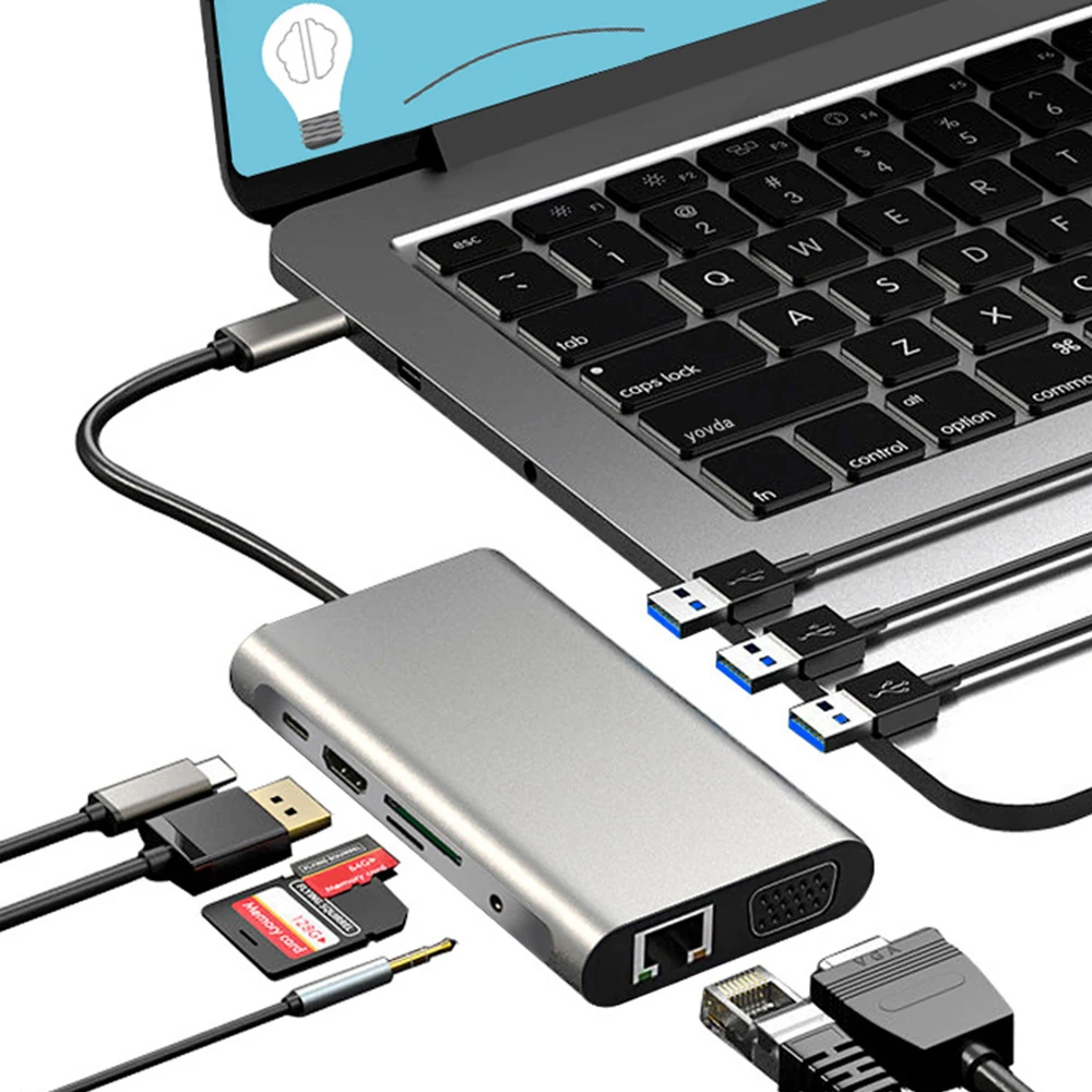 

Док-станция USB Type-C 10 в 1, 4 к, HDMI, 1080P, VGA, RJ45