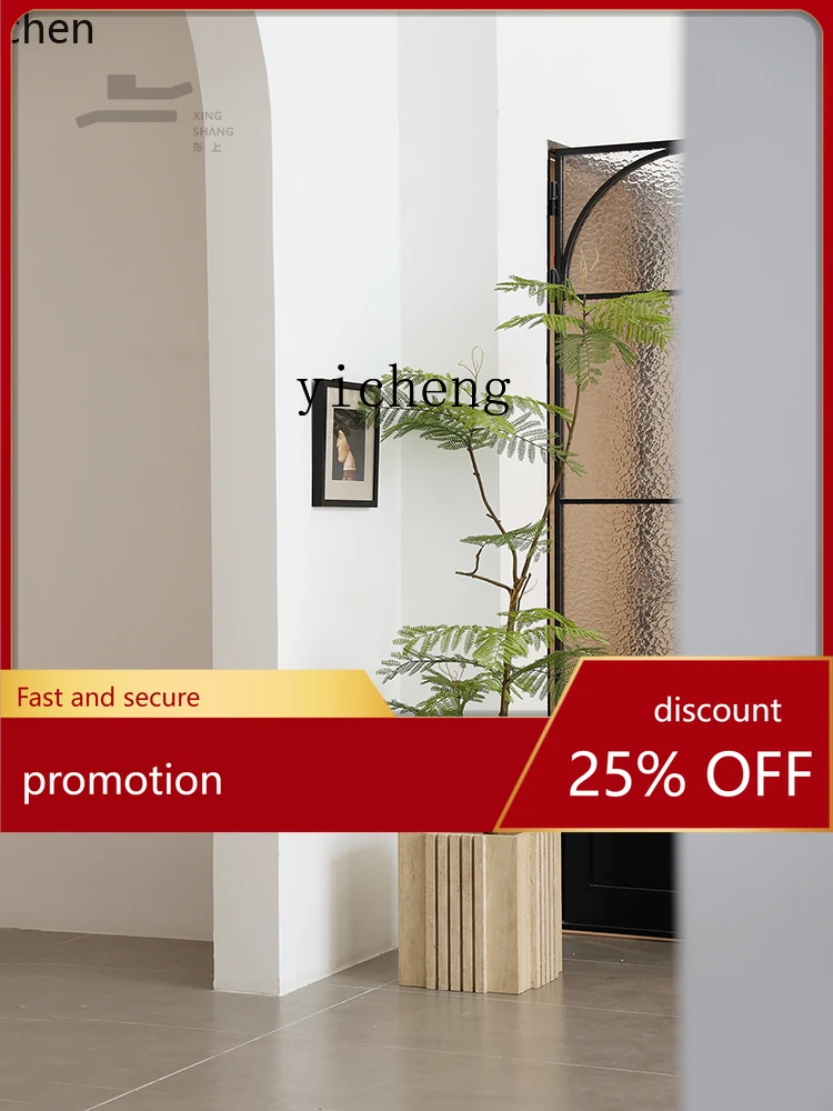 

HXL Marble Travertine Flower Pot Floor-standing Green Plant Blue Camellia Living Room Ornament