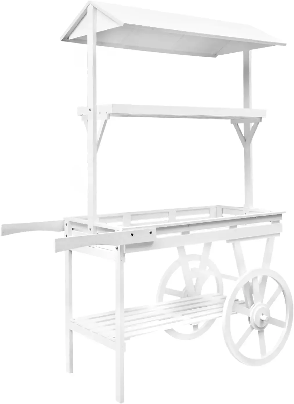 3-Tier Cedar Wood Rolling Display Cart | Vintage Mobile Shelf, Grid Shelves, Heavy-Duty 55 lbs Capacity, Wedding, Party, Craft &