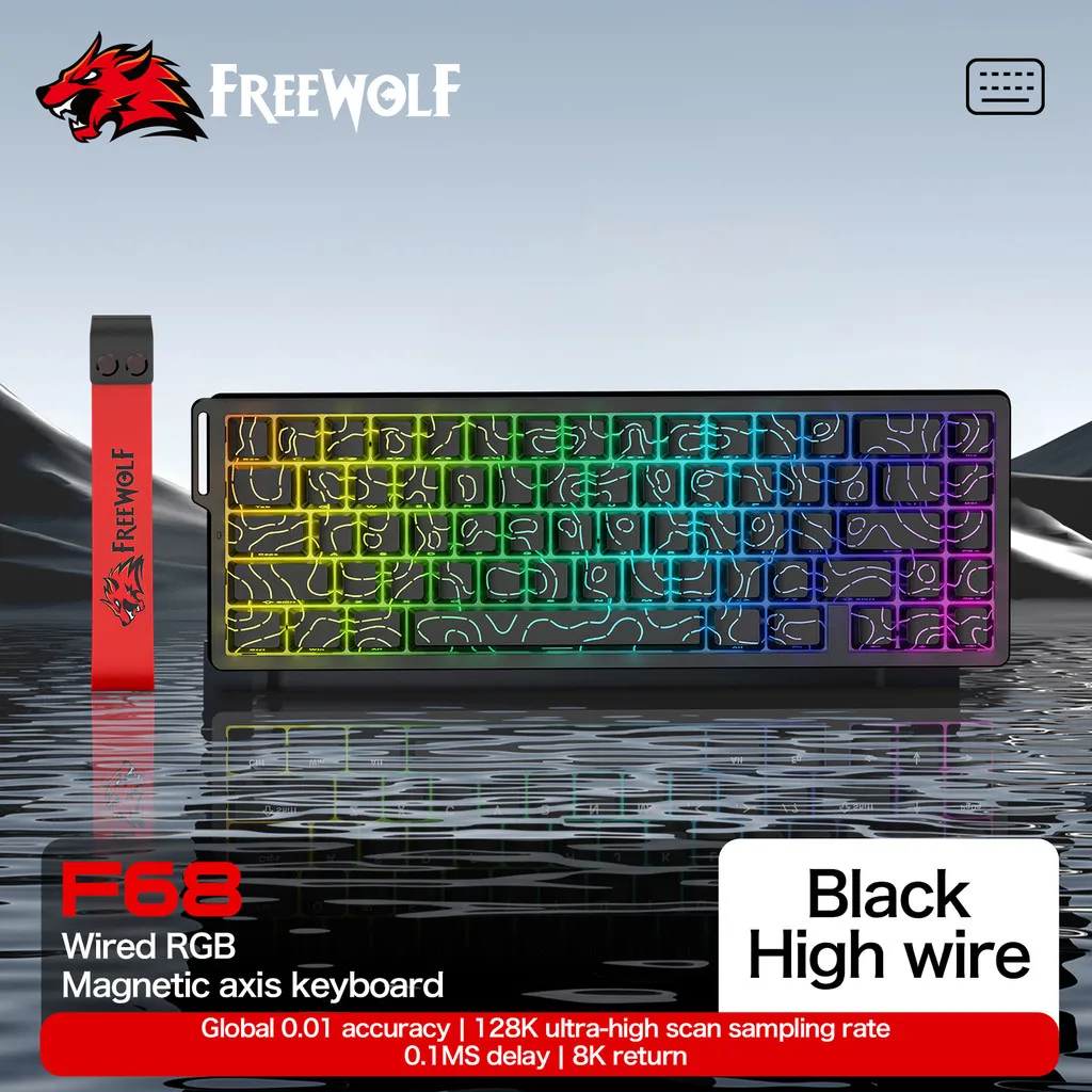 

Механическая клавиатура FreeWolf F68 Pro с магнитной осью, быстрый триггер 0,01 мм, 8000 Гц, частота запуска, RGB с возможностью горячей замены для киберспортивных игр