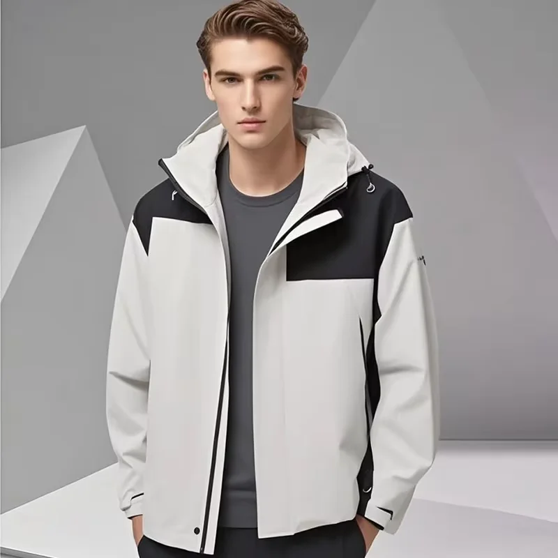 

New Hooded Outdoors Jackets Men Soft Shell Mountain Climbing Wear Windproof Waterproof Coats Autumn Spliced Color Outdoor Jacket