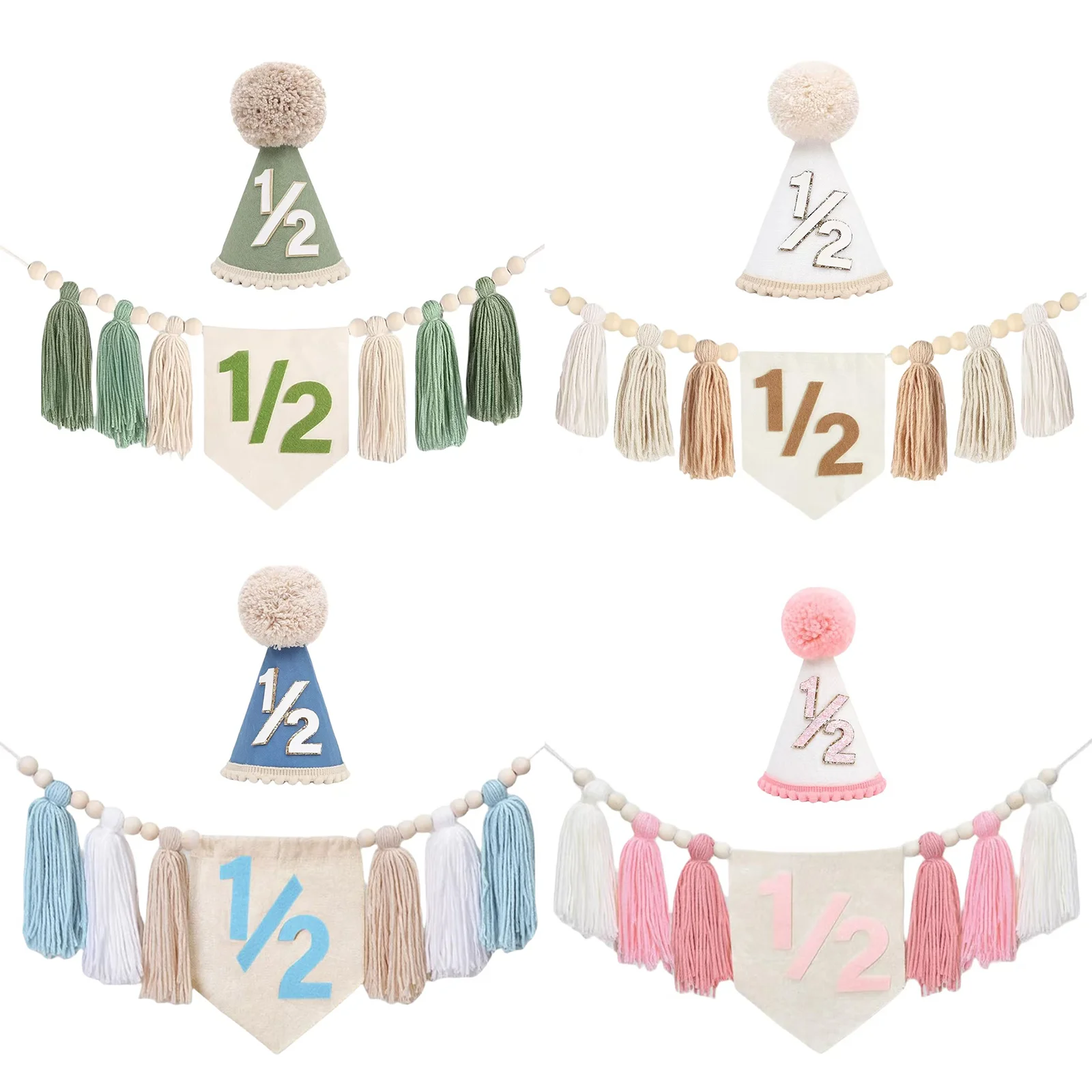 1./2. Geburtstagsdekoration, 6-Monats-Geburtstagsbanner mit Quasten für Jungen, Mädchen Geburtstagsparty-Dekorationen Wanddekoration