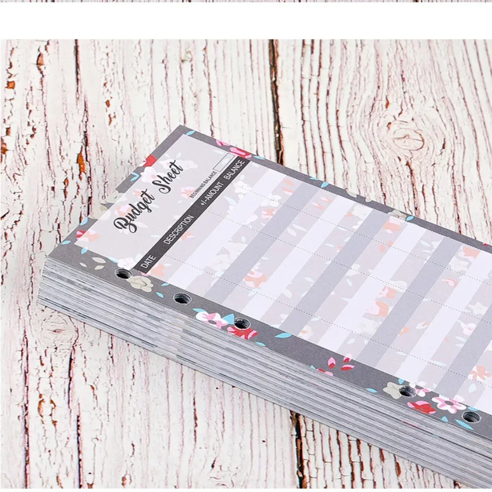 12Sheets A6 Loose Leaf Refill Budget Paper 6 Holes Flower Expense Tracker Refill Binder Paper Fruit Pattern Indexing Cards