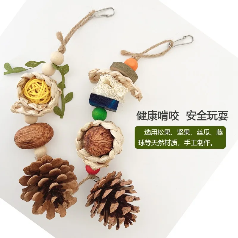 Small Medium-sized Parrot Toy Nibble To Relieve Boredom Play Corn Pine Cones Rattan Balls Bite String Bird Beak String Pet Toy