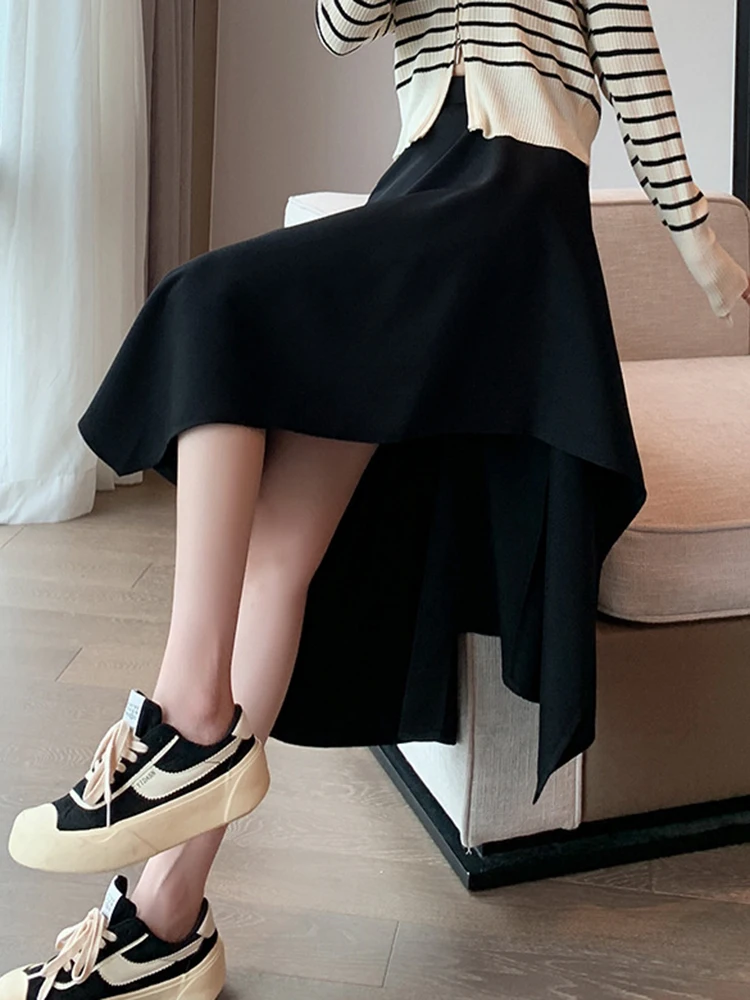 

Chic Irregular Long Skirt Women Sweet High Waist Fashion A Line Skirts Summer Casual Korean Female Ins All Match Loose Skirt New