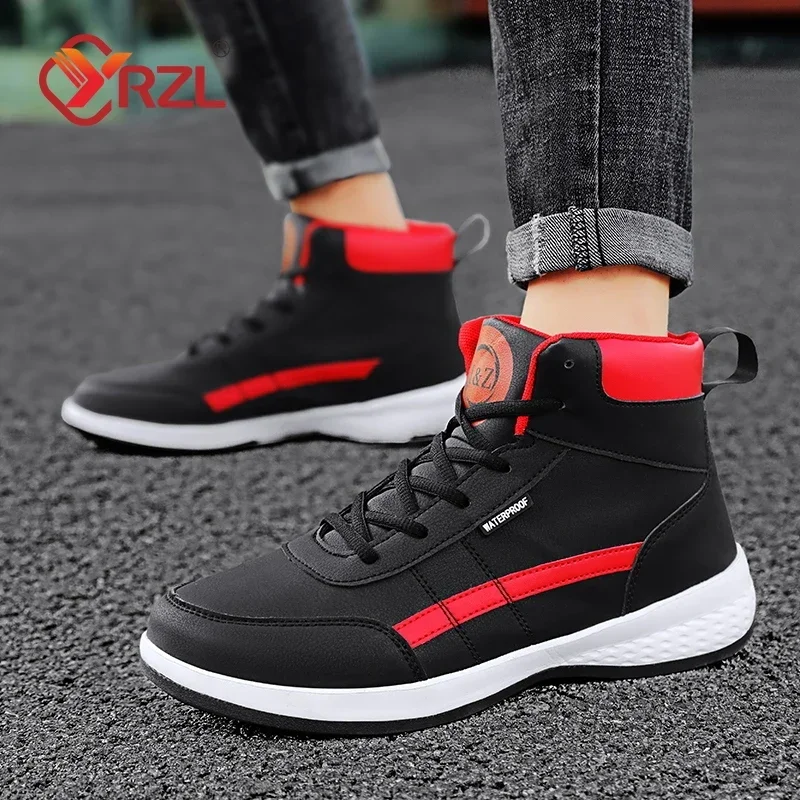 YRZL Men Shoes Spring Autumn High Top Waterproof Walking Sneakers Leisure Male Leather Sports Shoes Non-Slip Shoes for Men