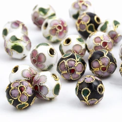 10Pcs/Lot Round Copper Enamel Metal Beads For Jewelry Making DIY Needlework Accessories 8/10/12MM Cloisonne Flower Pattern Bead