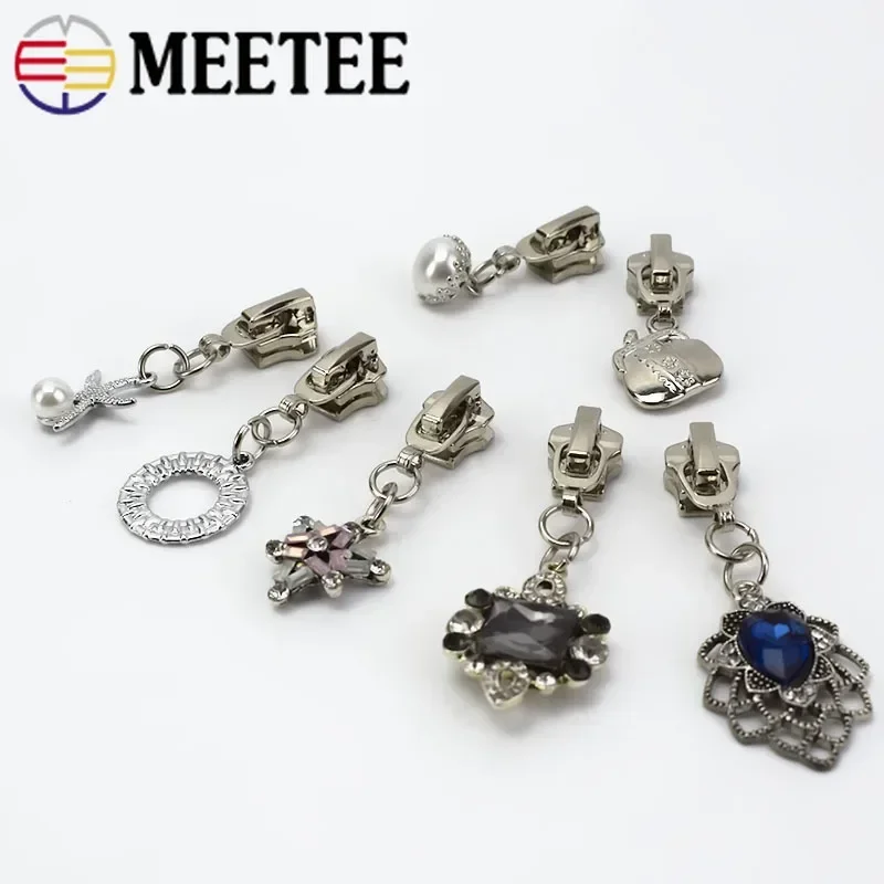 Meetee 5pcs 5# Zipper Sliders Head for Metal Nylon Zippers DIY Jackets Clothes Zip Pendant Repair Kit Garment Decor Accessories