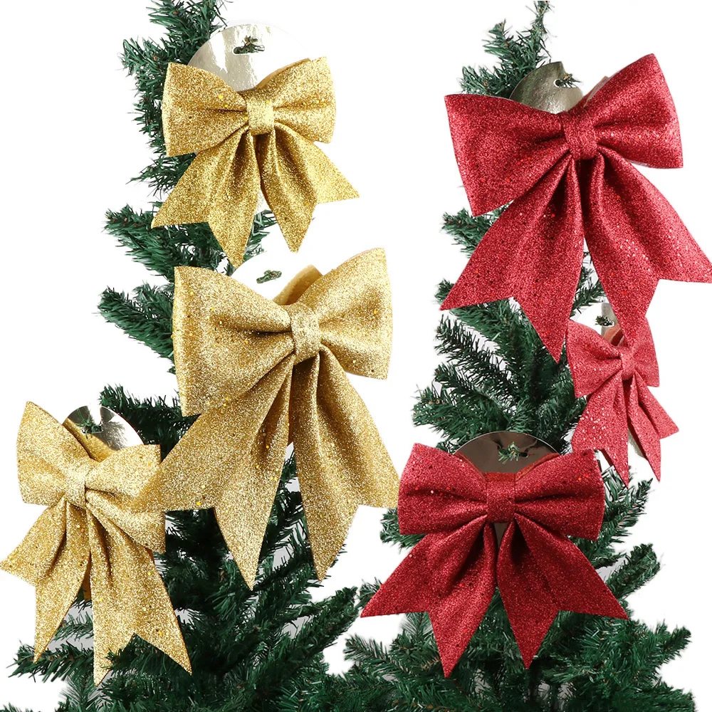 Bling bling Weihnachts bogen Rotgold großer Weihnachts baum Bowknot Anhänger Ornamente für Haupt dekoration Neujahrs party DIY Geschenke