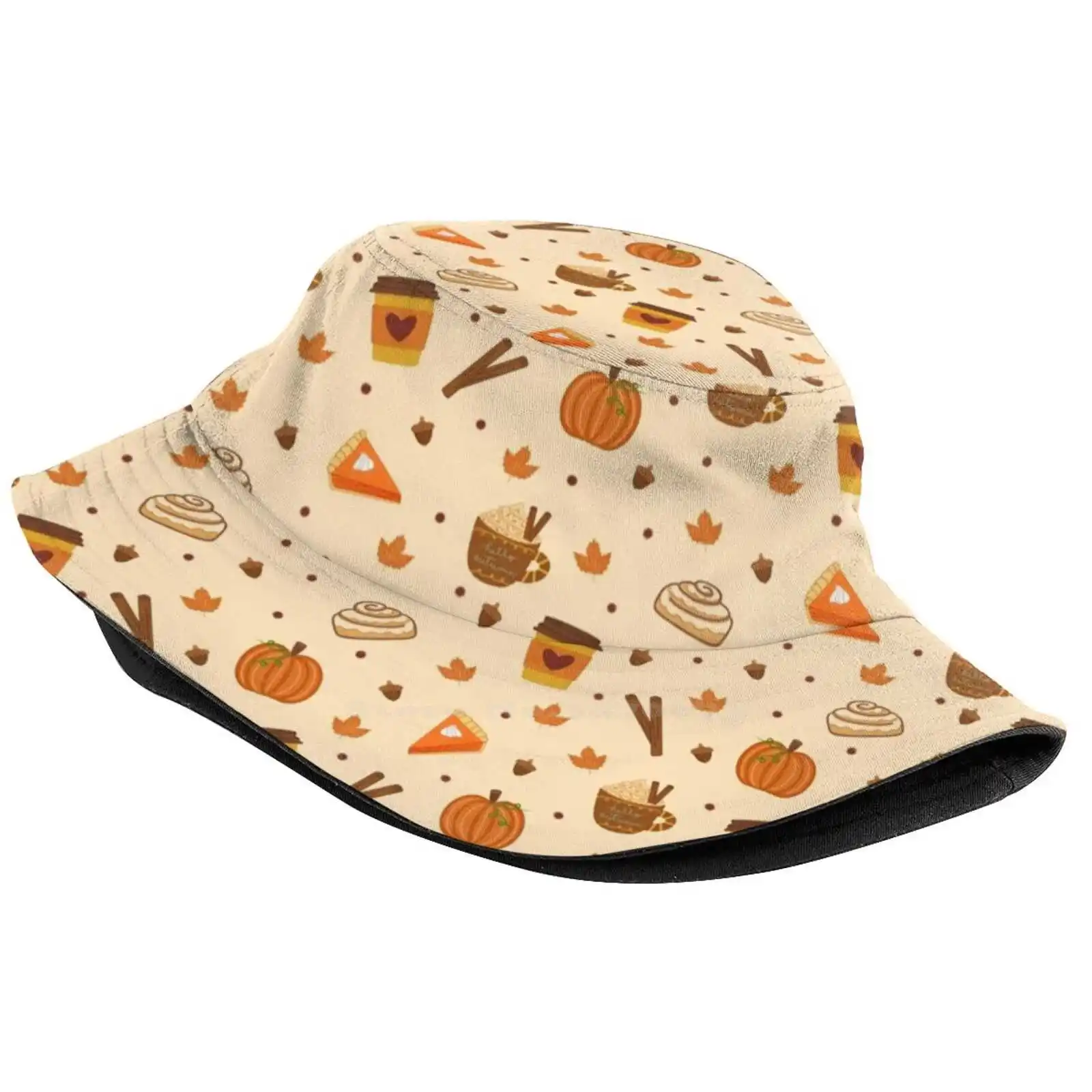 Fall Favorites On Peach Beige Women Men Fisherman Hats Bucket Caps Autumnal Pumpkin Spice Latte Pumpkin Spice Season Fall