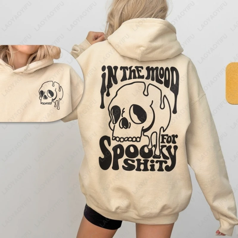 In The Mood for Spooky للجنسين هوديي العصرية هالوين الجمجمة الرجال النساء البلوز فيلم مخيف عاشق الموسم الرعب الشارع هوديي