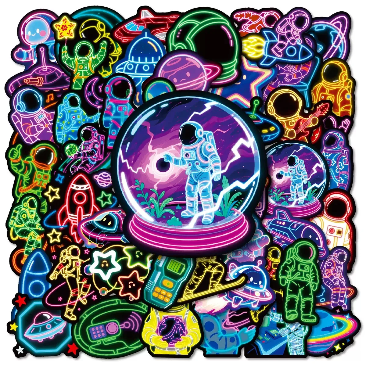 

10/56pcs Neon Style Outer Space Astronaut Graffiti Stickers DIY Skateboard Fridge Motorcycle Luggage Waterproof Sticker Kids Toy