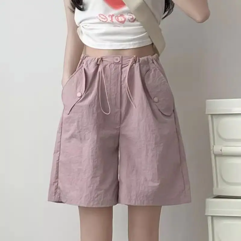 Shorts de jogging leve para mulheres, calças curtas ao ar livre, bolsos de botão, vestuário de trabalho para desenho, novos shorts femininos, V207, 2024