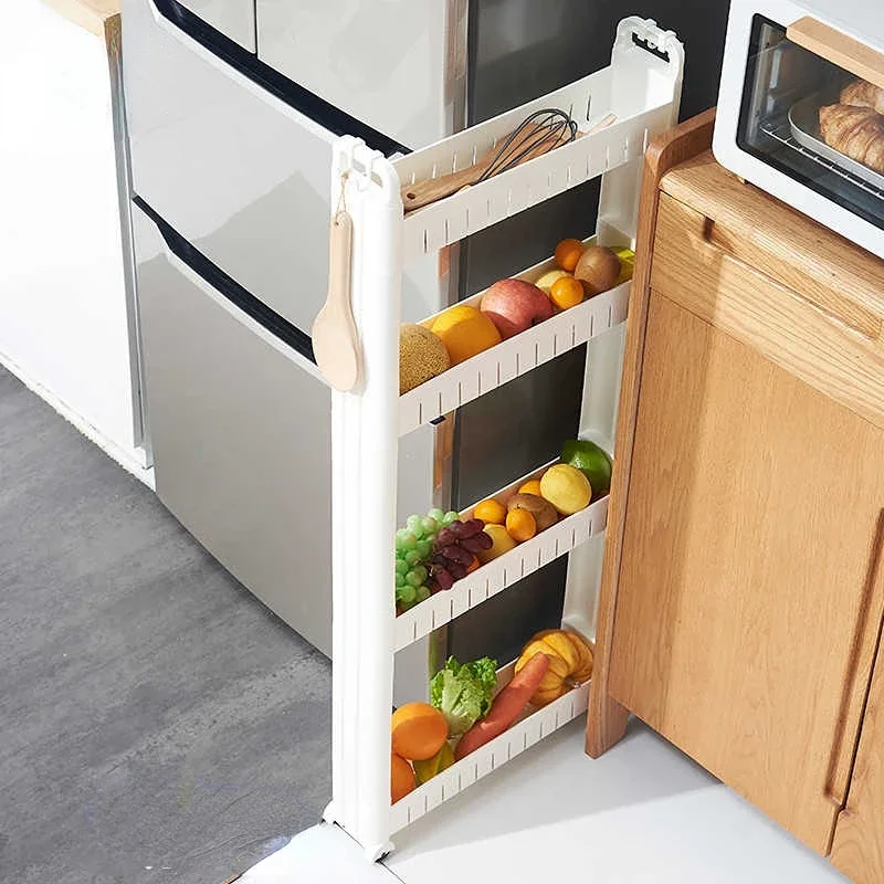 

Kitchen Storage Rack Fridge Side Shelf Removable Rolling Cart with Wheels Bathroom Organizer Shelf for Gap Holding Space Saver