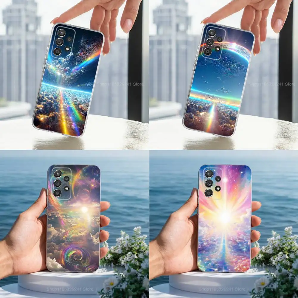 Arco Iris brillante hermoso para Samsung A30,71,51,S9,10,20,Ultra,S22,23,21,PIus,FE,Lite, transparente, funda de silicona