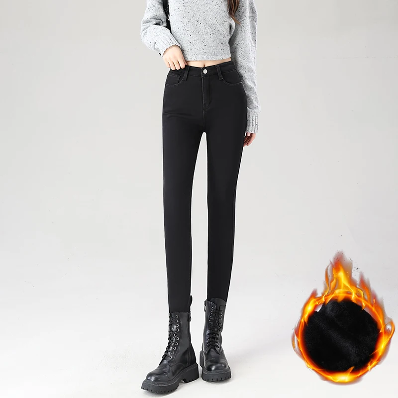 Frauen Fleece Warme Winter Jeans Verdicken Elastische Dünne Bleistift Hosen Mode Koreanische Dünne Plüsch Thermo Leggings Hosen – Detail 20