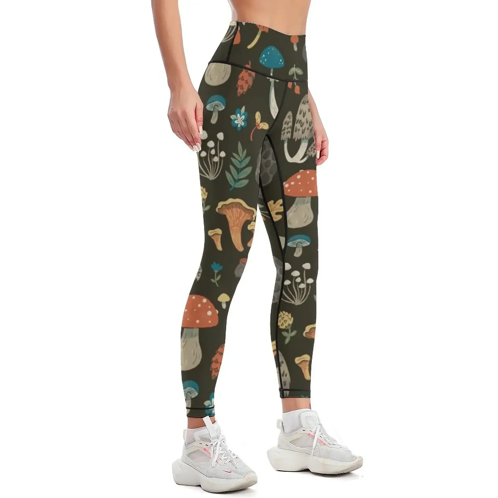 Forest Floor Mushroom repeating pattern Leggings for girls Women's sports workout shorts Womens Leggings