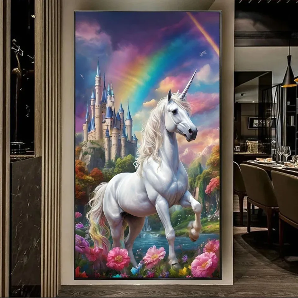 Large DIY Diamond Painting Colorful Unicorns Castle Landscape Full Square Round Drill Mosaic Rhinestone Embroidery Cross Stitch