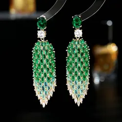 OKILY High-end Cubic Zircon Rhombus Large Exaggerated Drop Earrings Atmosphere Geometry Shinying Dangle Earring Women's Jewelry