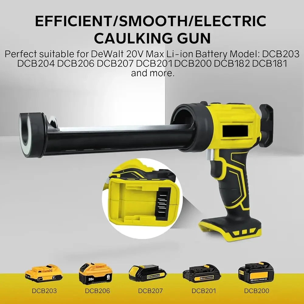 Cordless Caulking Gun for Dewalt 20V Battery 4 Adjustable Speeds Electric Caulk Adhesive Gun with 450lm LED Light (No Battery)