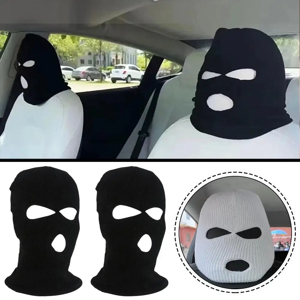 Car Seat Headrest Cover Masked Person Knitted Headgear Accessories Dustproof Protector Decoration Halloween Anti-theft Inte E1O1