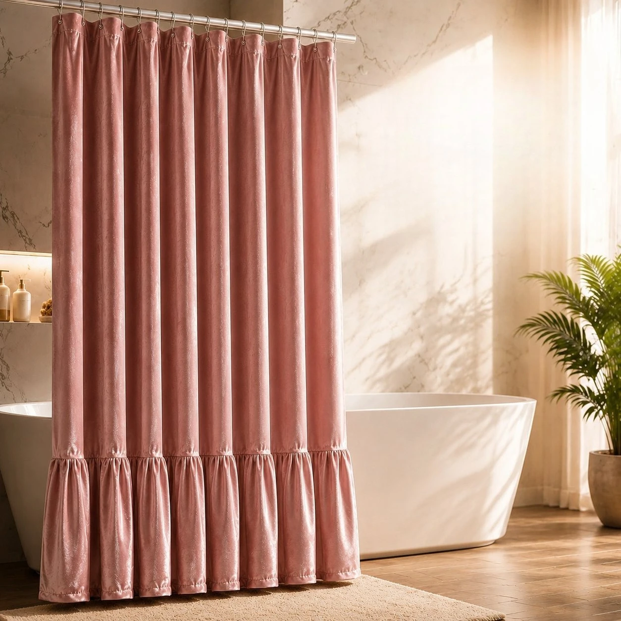 Luxury Lace Ruffle Edge Velvet Shower Curtain Bathroom Waterproof Thick Bath Curtains Bathtub Partition Large Bathing Cover