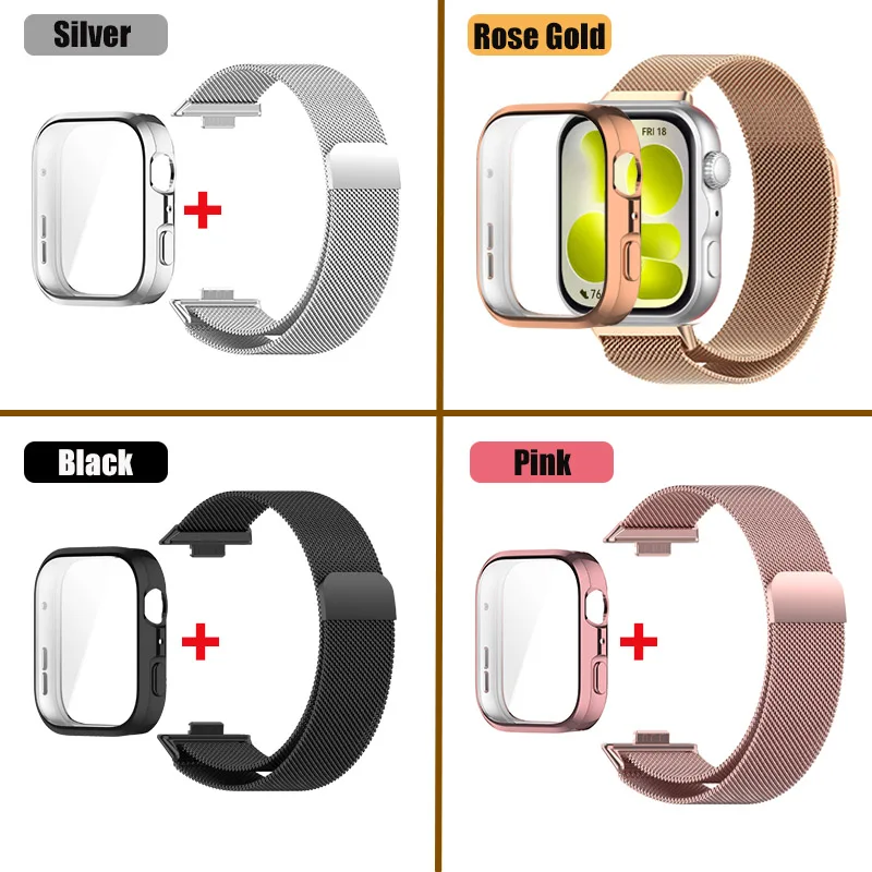 2in1 Strap+Case Adjustable Magnetic Milanese Stainless Steel Strap For Huawei Watch Fit 5 / Fit5 Pro