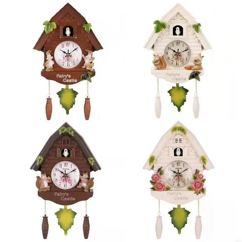 A3PA European Pastoral Resin Cuckoo Wall Clock Bird for Time Swing Alarm Watch Cartoon Vintage Home Art Dec