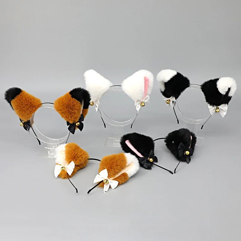 Diadema de piel sintética con orejas de zorro y gato para niña, 1 piezas, aros de pelo de Animal Lolita, accesorios para el cabello de Anime