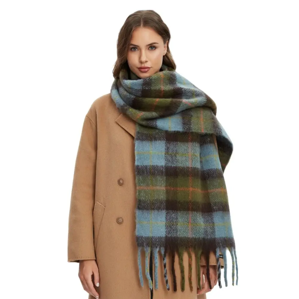 Elegant Mohair Plaid Wool Scarf Long Thick Winter Cashmere Scarves Korean Style Preppy Rainbow Tassel Shawl Student