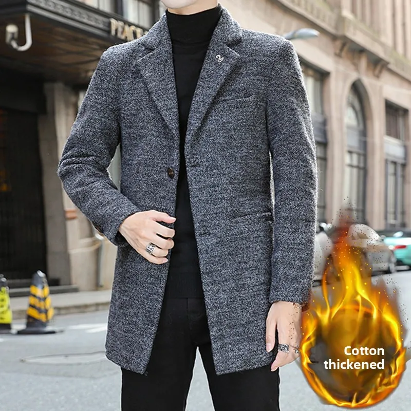 

Men's Woolen Jaet Thiened Cotton Autumn Winter ort Sle Faionable Men's Coat Youth ular Polyester Fiber Single Bu...
