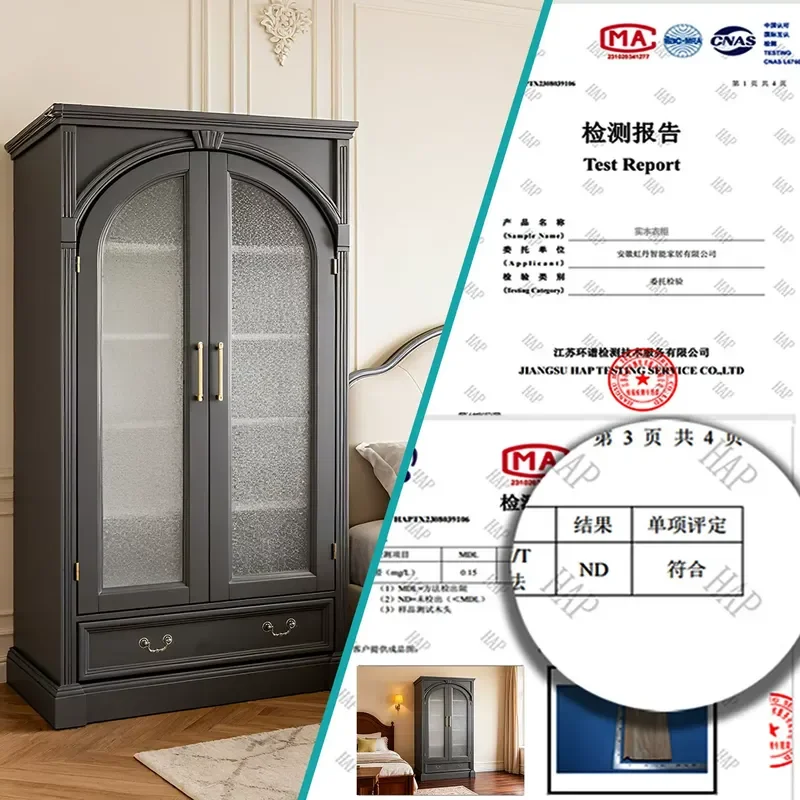 Cream Solid Wood Independent Wardrobe 90cm Arched Double Door Small Apartment Custom Storage Cabinet Compact Closet