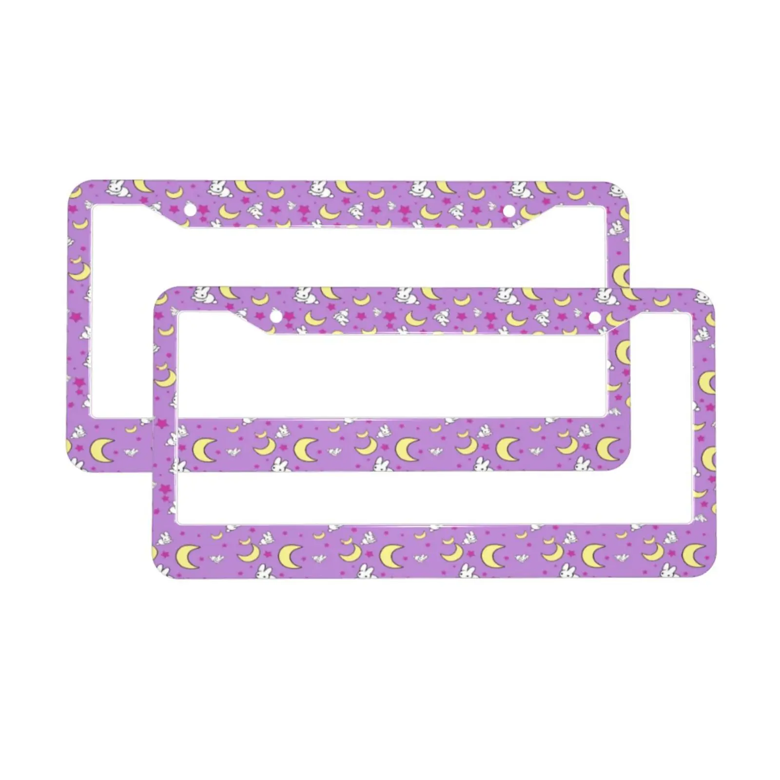 Rabbit of The Moon Pink Pattern Standard Aluminum Alloy Car License Plate Cover Car Accessories Waterproof License Plate Cover