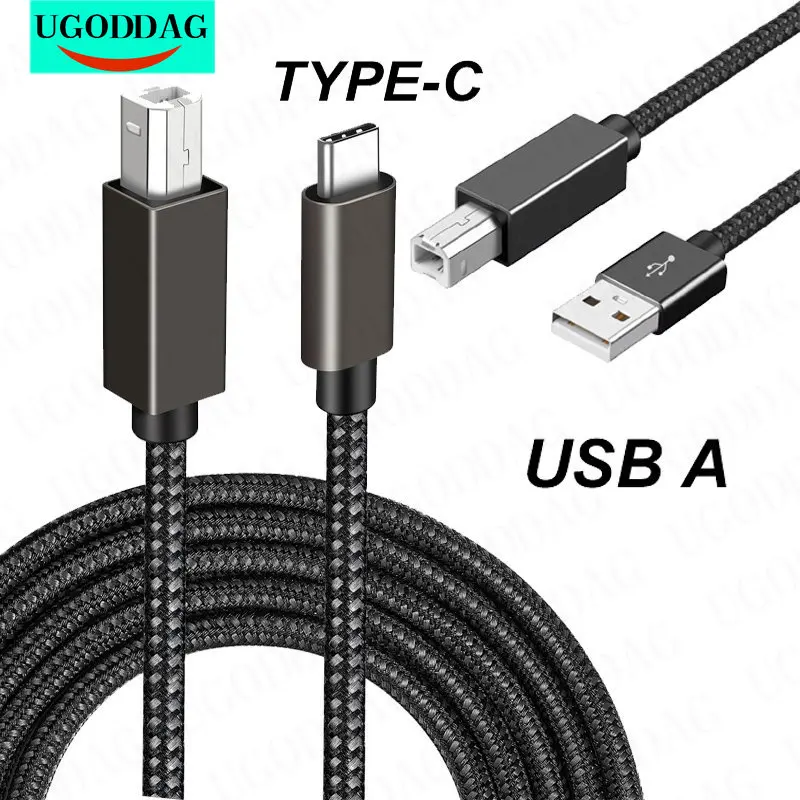 USB TYPE-C USB A male to USB B 2.0 Female Printer Cable Braided Printer Scanner Cord 480Mbps For Camera Epson HP Canon 1/2/3M