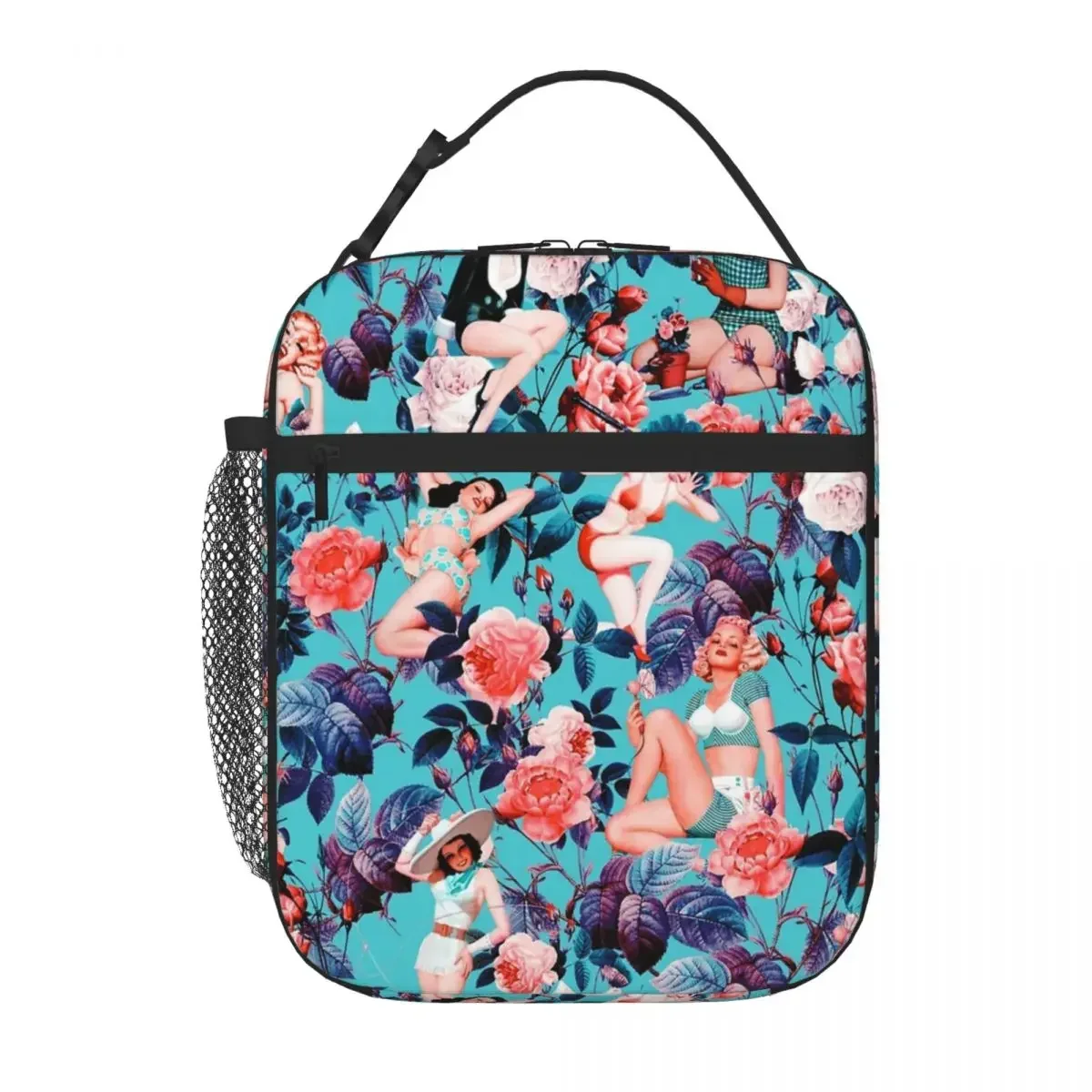 Pinup And Floral Pattern Lunch Tote Lunchbox Thermo Container Insulated Lunch Box