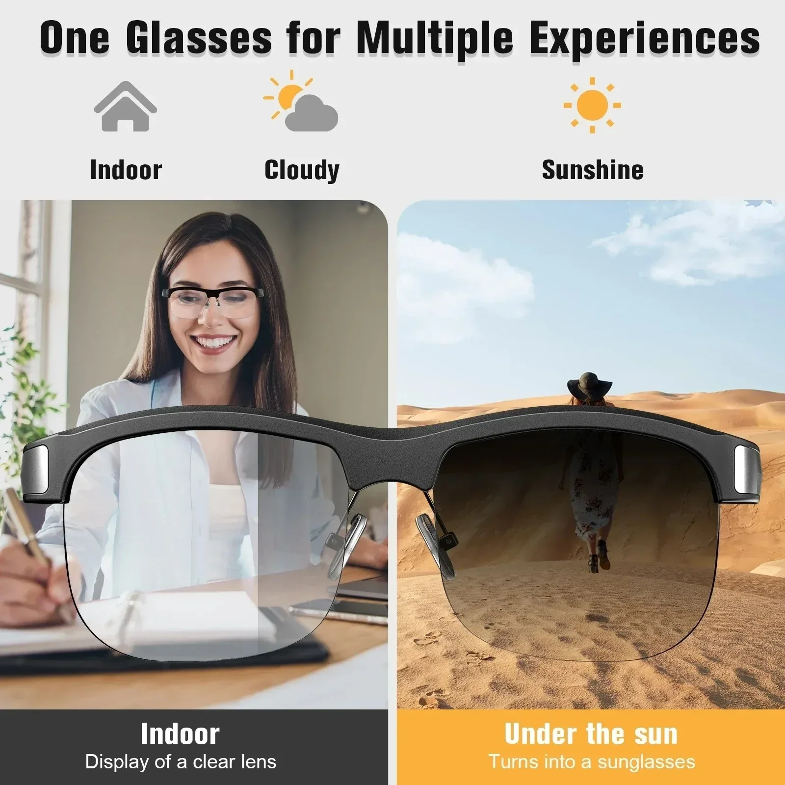 

Smart Sunglasses Men Glasses Bluetooth Call Music Anti-blue UV400 Polarized Lenses Buit in Mic & Speakers & Voice Assistant