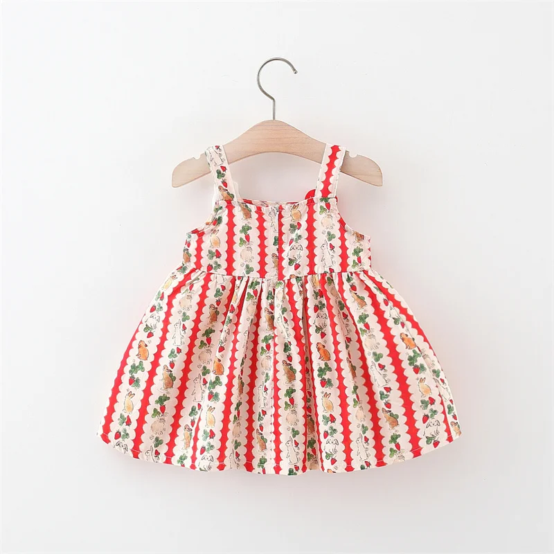 Fashion Baby Girl Summer Dress Cute Rabbit Strawberry Suspender Dresses Children Cartoon Clothes 0-3 Y Kid Wear Toddler Costumn