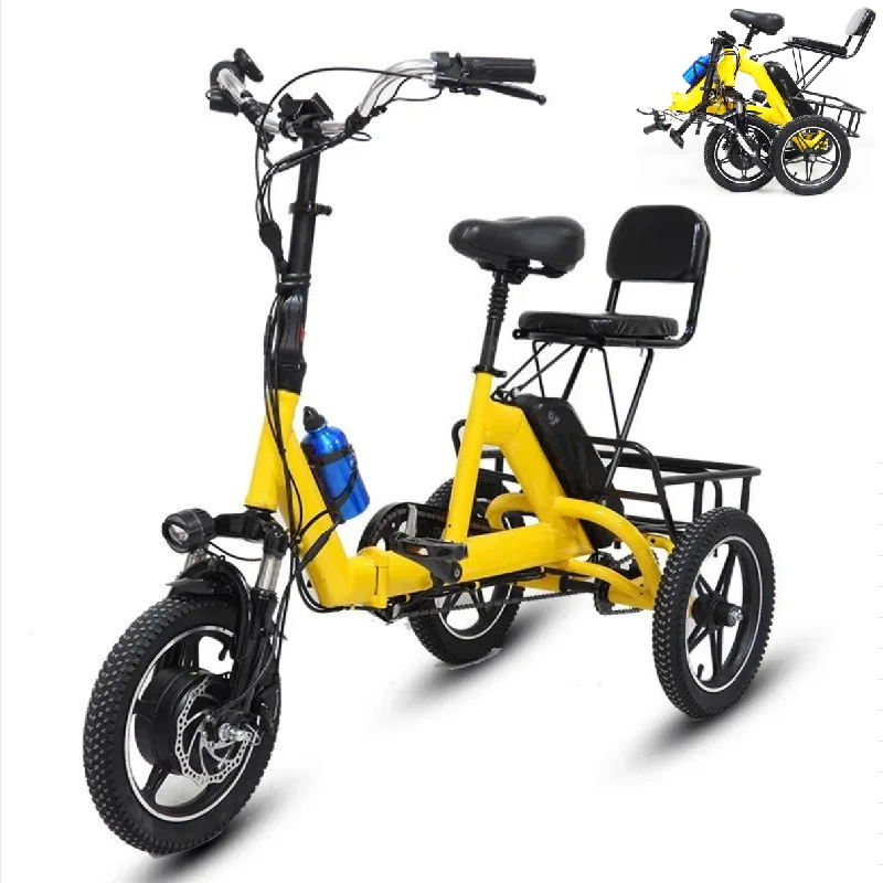 

48V 350W Electric Tricycle For Adults Small Folding Electric Bicycle Frame Only 14 Inch 2 People With basket Removable Rear Seat