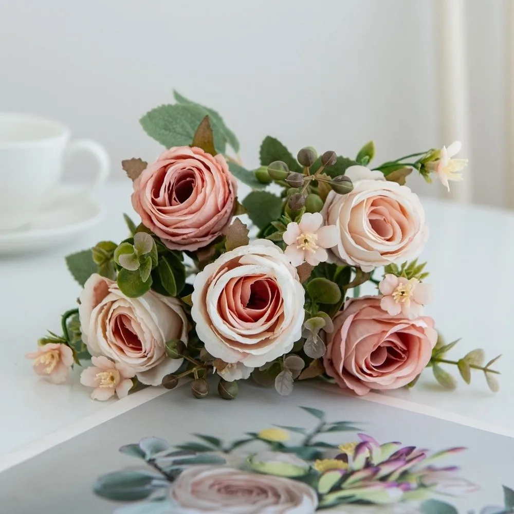 

New Embroidered Ball Simulation Flower DIY Bundle Design Silk Rose Real Touch Fake Flower Party Decor