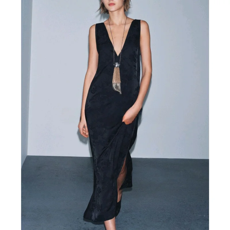 Inverno New American Sle Midi Dr V-Ne Svel Fiore Ricamo Orlo dritto Casual Poliestere Donna Dr 2025 Autunno