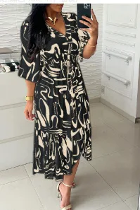 Summer Bohemian Wommen Print Midi Dress V-Neck Half Sleeve High Elastic Waist A-Line Dress Female Fashion Casual Robe Vestido