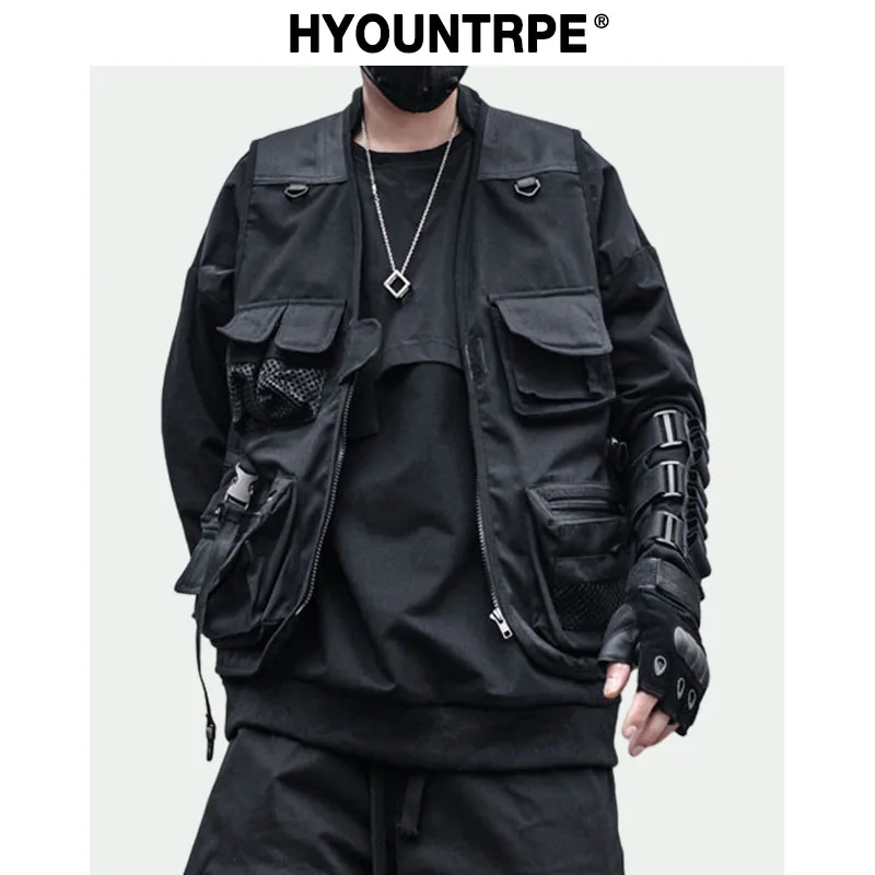 

Hip Hop Loose Vest Sportswear Men Casual Cargo Waistcoat with Pockets Military Jacket Coat Streetwear Tactical Vests Sweatshirts