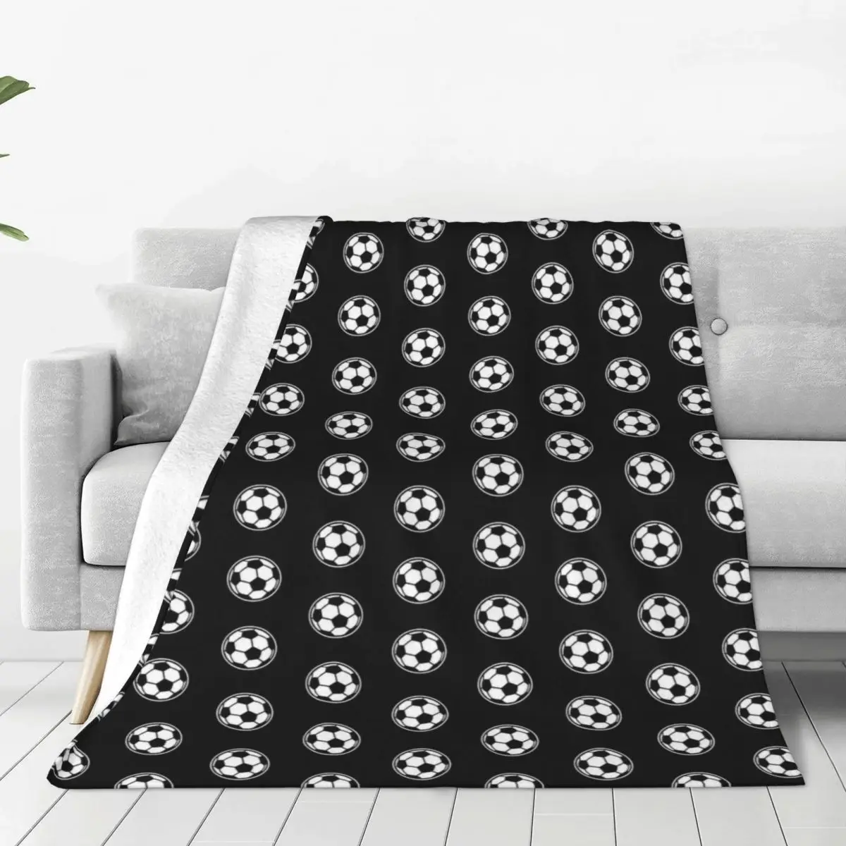 Soccer Ball Football Icon Knitted Blanket Fleece Sports Lightweight Thin Throw Blanket for Car Sofa Couch Bedspread