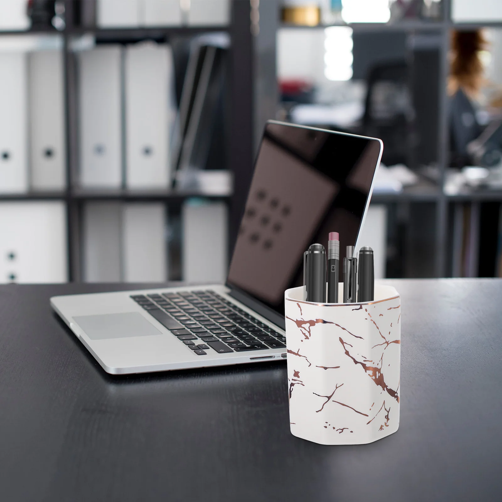 1Pcs Marbling Ceramic Pen Holder Office Desk Organizer Exquisite Stationery Storage for Cosmetics