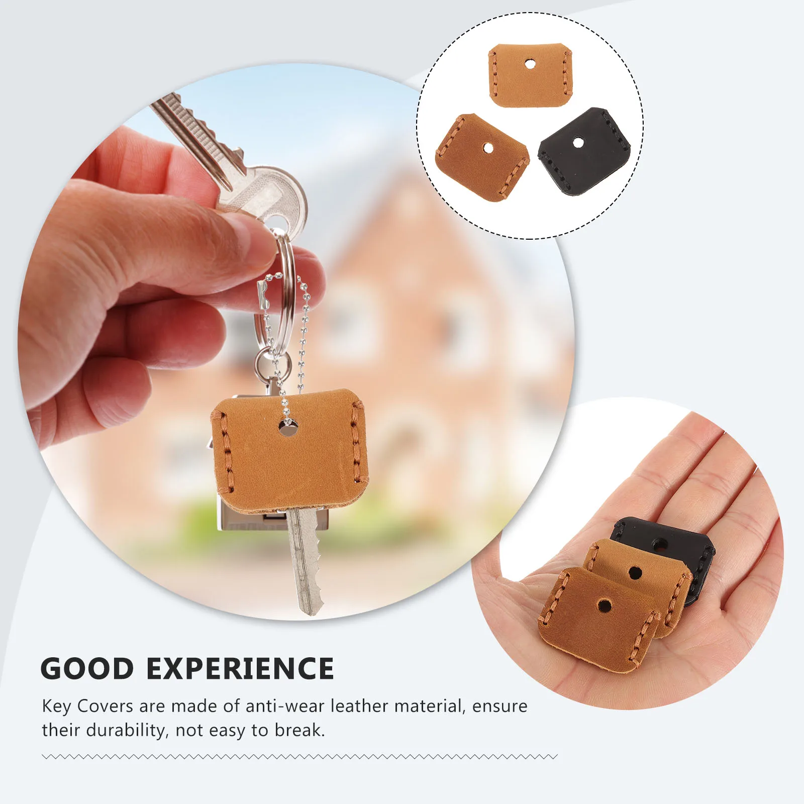 

3pcs Key Covers Key Caps Black Brown Camel Car Keychain Sleeve Protector Practical Holder Anti Wear Durability Gifts