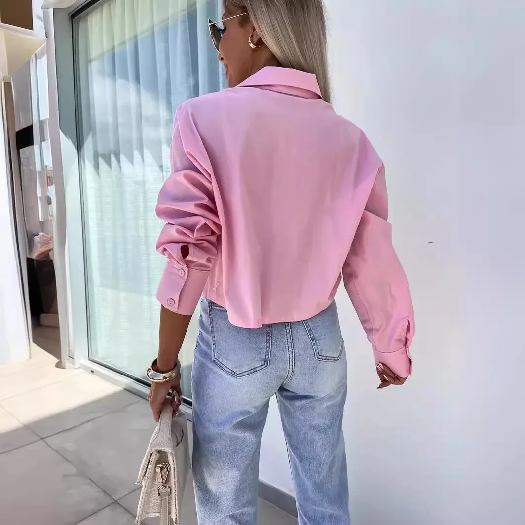 Mandylandy Fashion luźna koszula topy jednokolorowe koszule z długim rękawem i guzikami damskie Casual kieszenie Streetwear koszule jednorzędowe